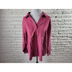 Lemon Grass Women Top 2X Plus Long Sleeve Pink Stamped Floral Polyester PIN61E